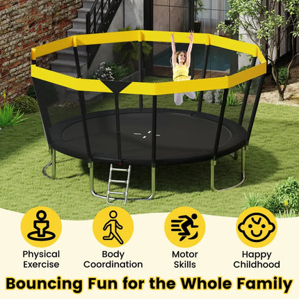 15 FT Outdoor Trampoline ASTM Compliant Recreational Trampoline with Non-Slip Ladder-Yellow - Yellow - Trampolines