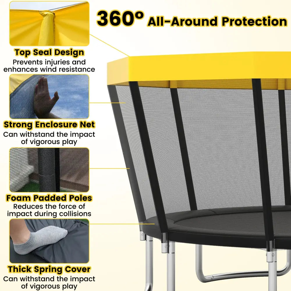 15 FT Outdoor Trampoline ASTM Compliant Recreational Trampoline with Non-Slip Ladder-Yellow - Yellow - Trampolines