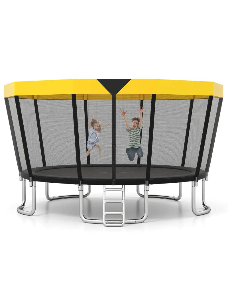 15 FT Outdoor Trampoline ASTM Compliant Recreational Trampoline with Non-Slip Ladder-Yellow - Yellow - Trampolines