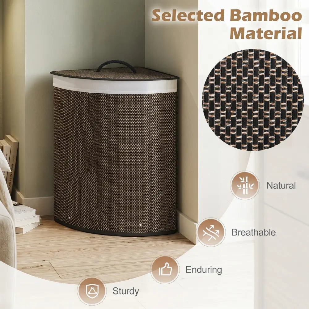 15 Gal Capacity Bamboo Laundry Hamper with Removable Liner-Black - Black - Laundry Baskets
