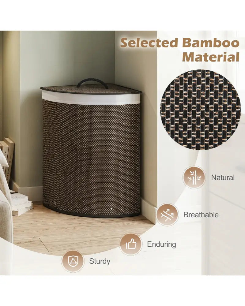 15 Gal Capacity Bamboo Laundry Hamper with Removable Liner-Black - Black - Laundry Baskets