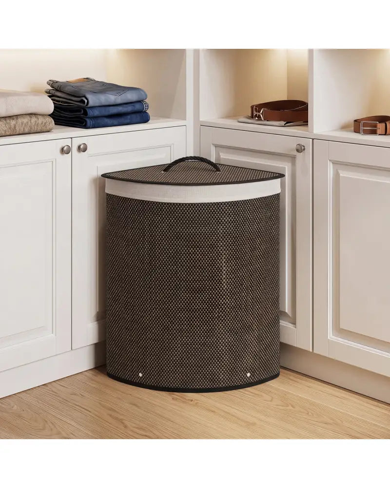 15 Gal Capacity Bamboo Laundry Hamper with Removable Liner-Black - Black - Laundry Baskets