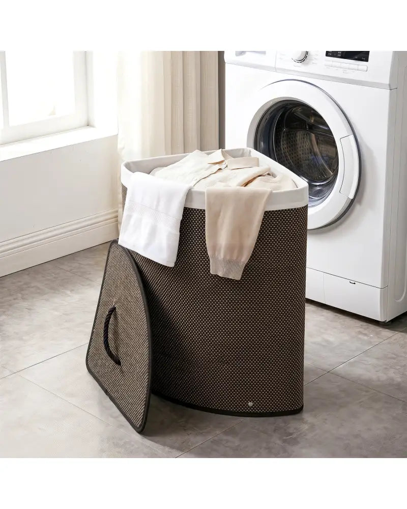 15 Gal Capacity Bamboo Laundry Hamper with Removable Liner-Black - Black - Laundry Baskets