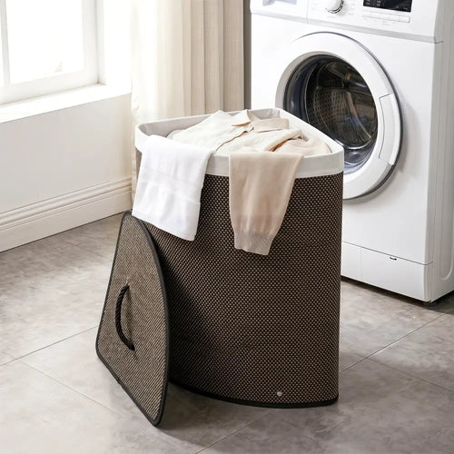 15 Gal Capacity Bamboo Laundry Hamper with Removable Liner-Black - Black - Laundry Baskets