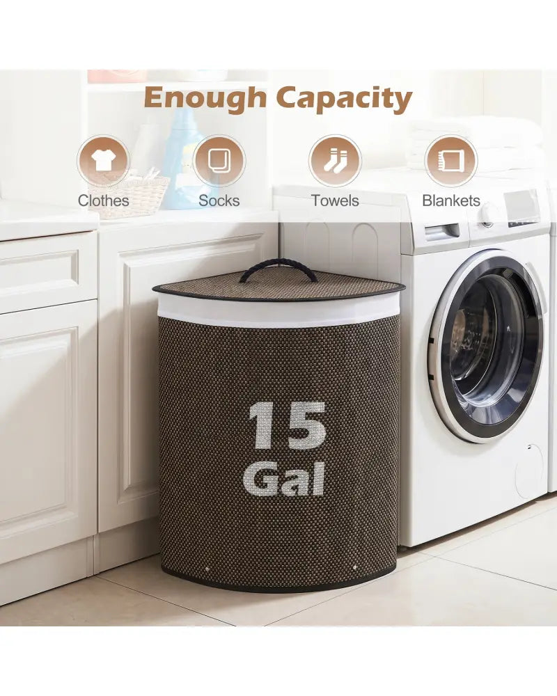 15 Gal Capacity Bamboo Laundry Hamper with Removable Liner-Black - Black - Laundry Baskets