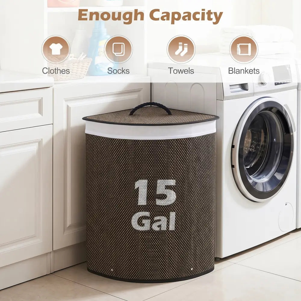 15 Gal Capacity Bamboo Laundry Hamper with Removable Liner-Black - Black - Laundry Baskets