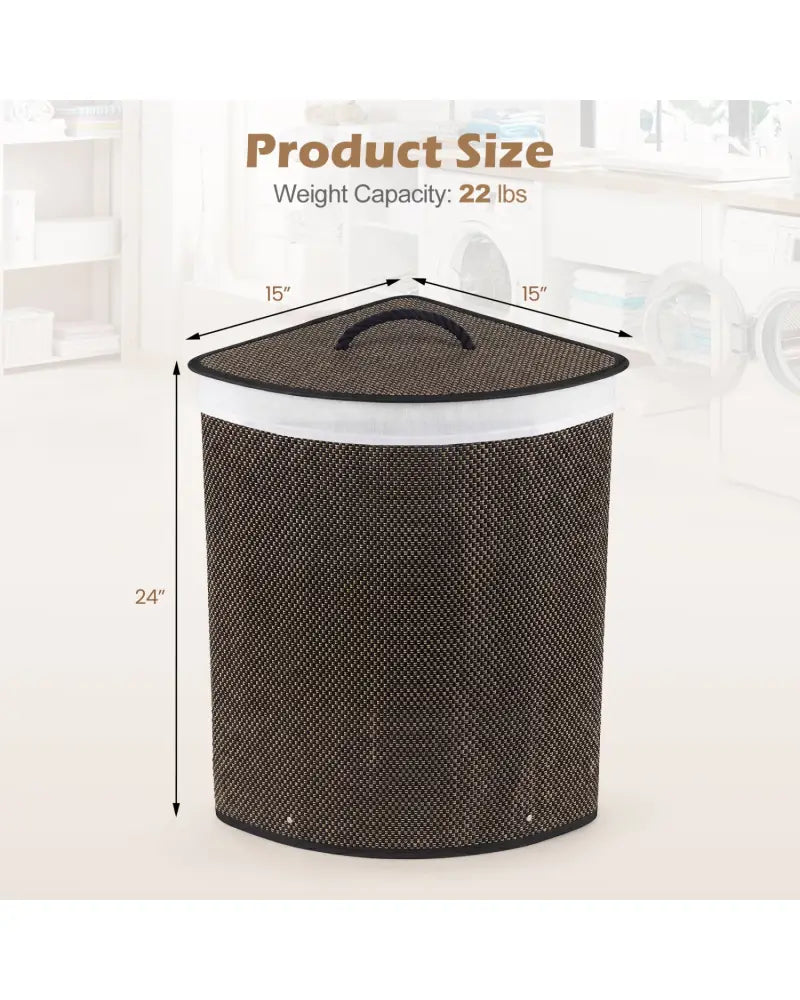 15 Gal Capacity Bamboo Laundry Hamper with Removable Liner-Black - Black - Laundry Baskets