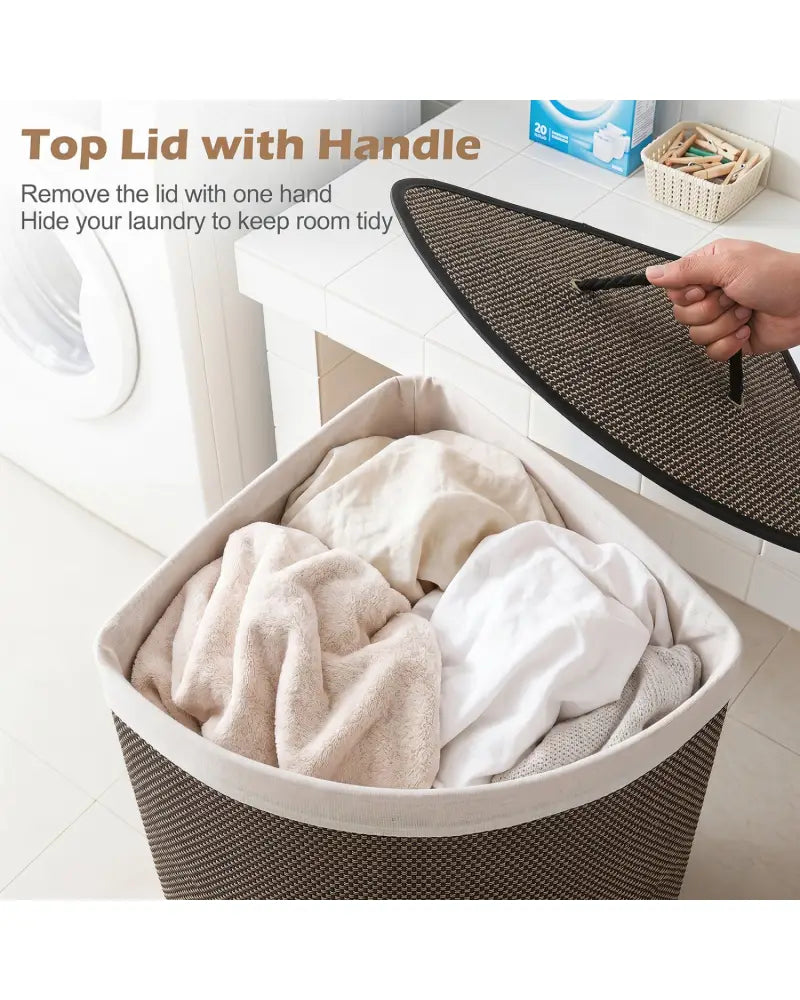 15 Gal Capacity Bamboo Laundry Hamper with Removable Liner-Black - Black - Laundry Baskets
