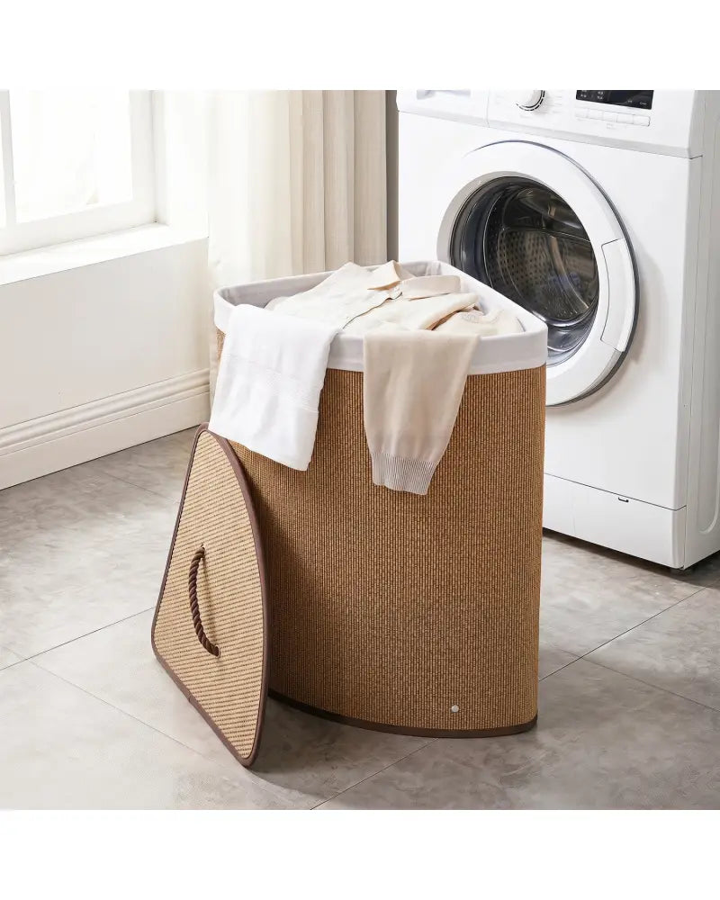 15 Gal Capacity Bamboo Laundry Hamper with Removable Liner-Brown - Brown - Laundry Baskets