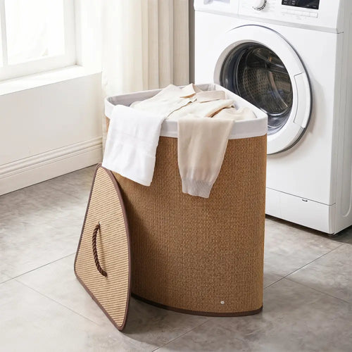 15 Gal Capacity Bamboo Laundry Hamper with Removable Liner-Brown - Brown - Laundry Baskets