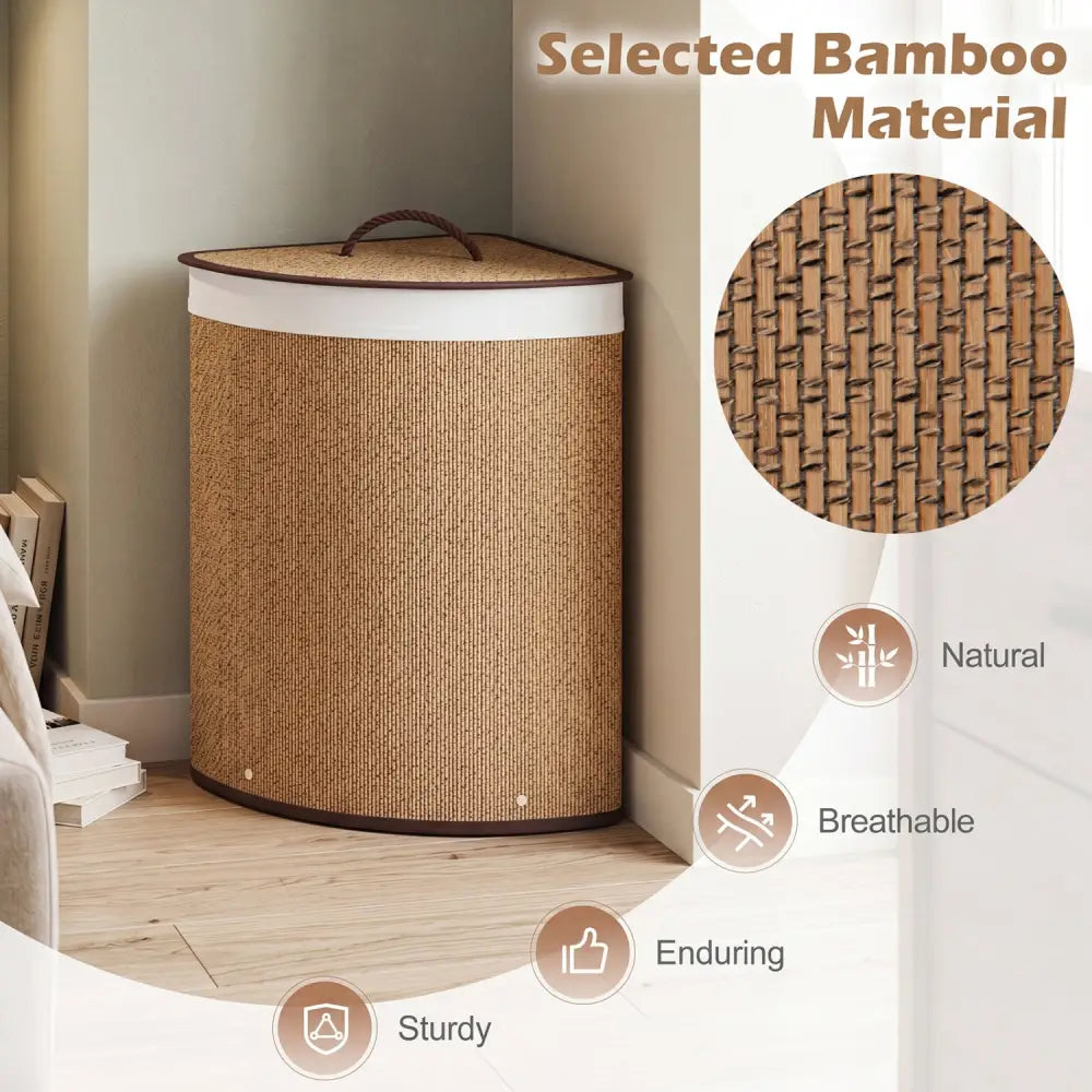 15 Gal Capacity Bamboo Laundry Hamper with Removable Liner-Brown - Brown - Laundry Baskets