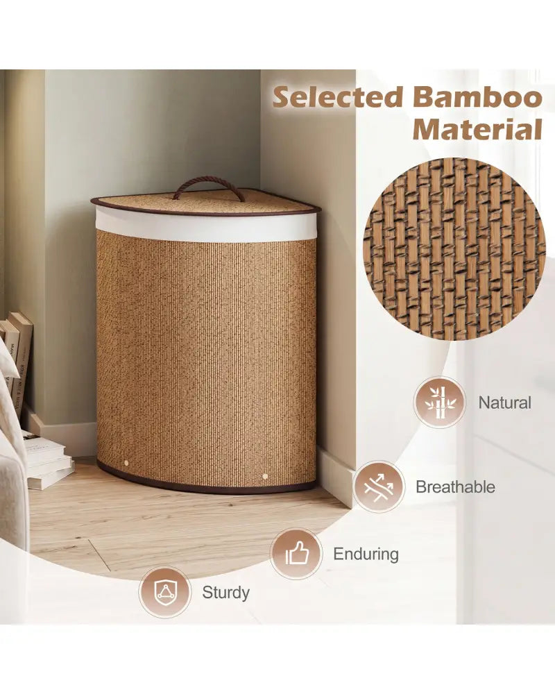 15 Gal Capacity Bamboo Laundry Hamper with Removable Liner-Brown - Brown - Laundry Baskets