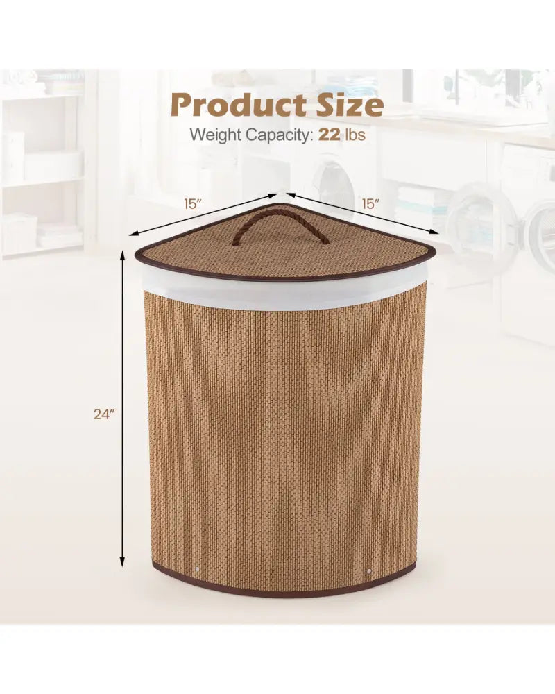 15 Gal Capacity Bamboo Laundry Hamper with Removable Liner-Brown - Brown - Laundry Baskets