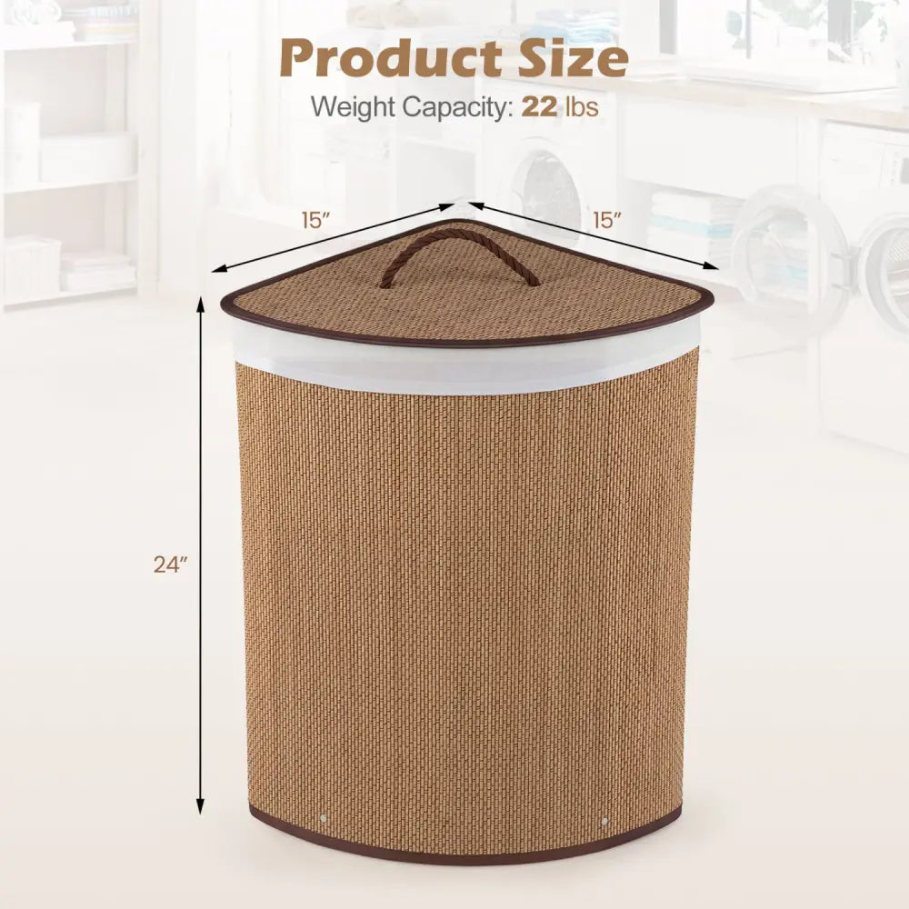15 Gal Capacity Bamboo Laundry Hamper with Removable Liner-Brown - Brown - Laundry Baskets
