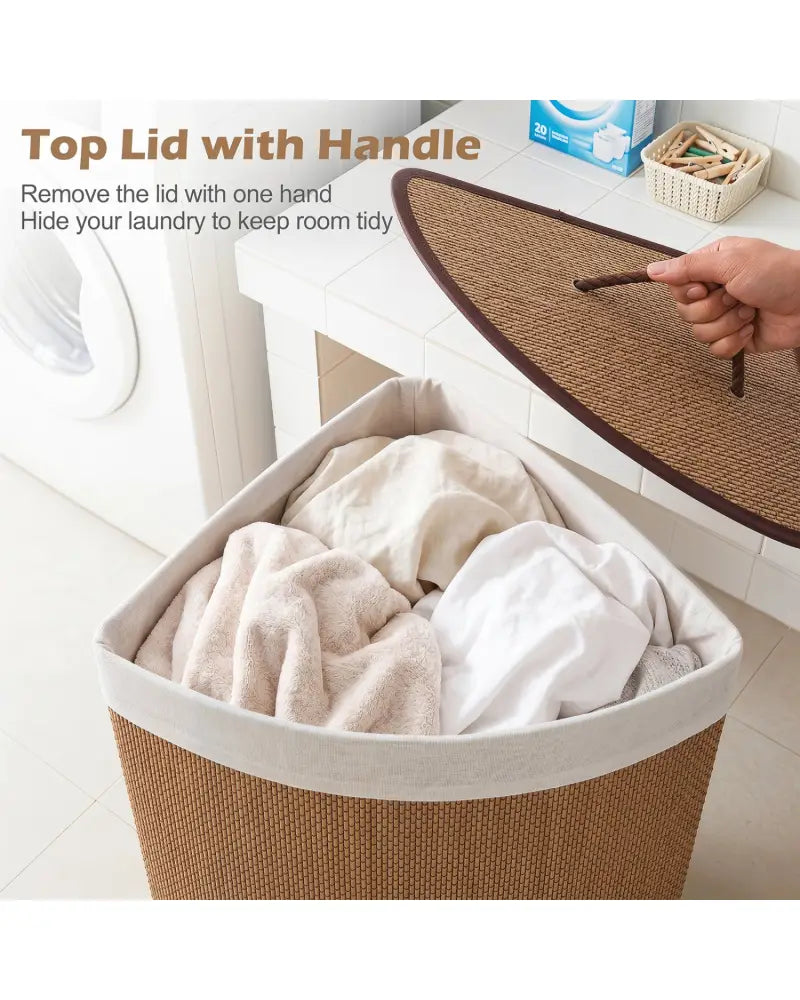 15 Gal Capacity Bamboo Laundry Hamper with Removable Liner-Brown - Brown - Laundry Baskets