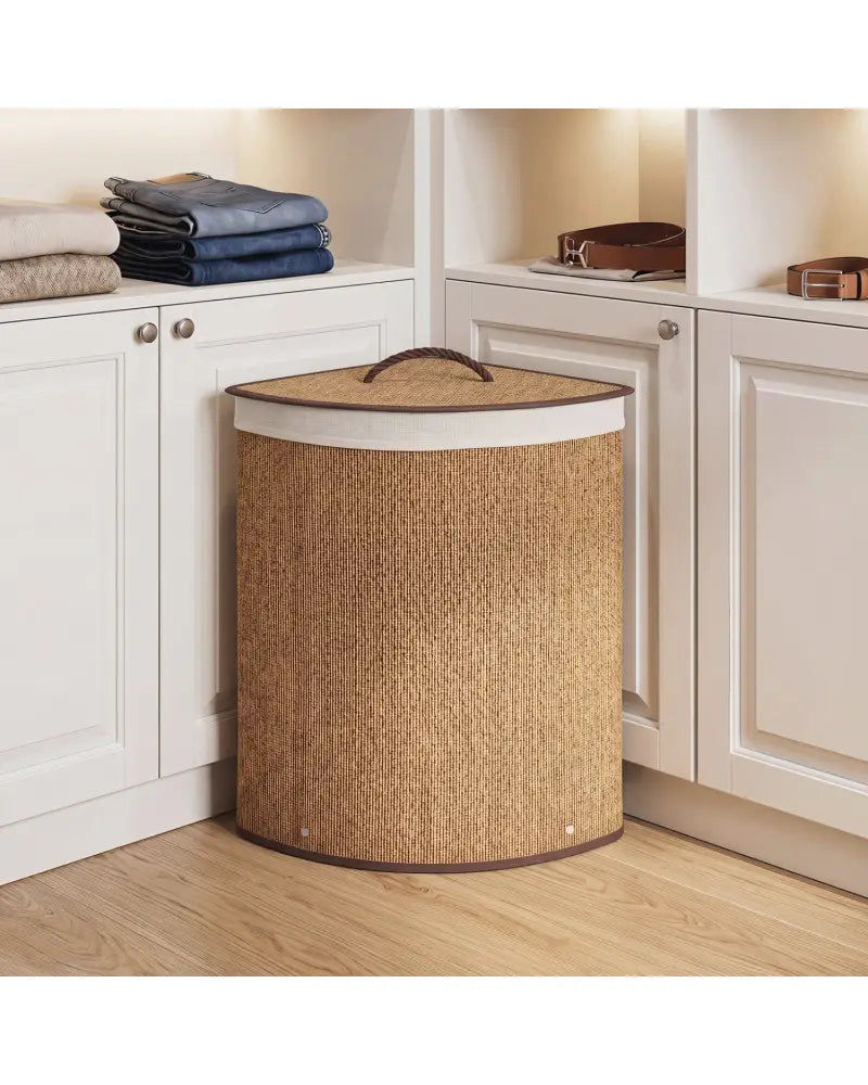 15 Gal Capacity Bamboo Laundry Hamper with Removable Liner-Brown - Brown - Laundry Baskets