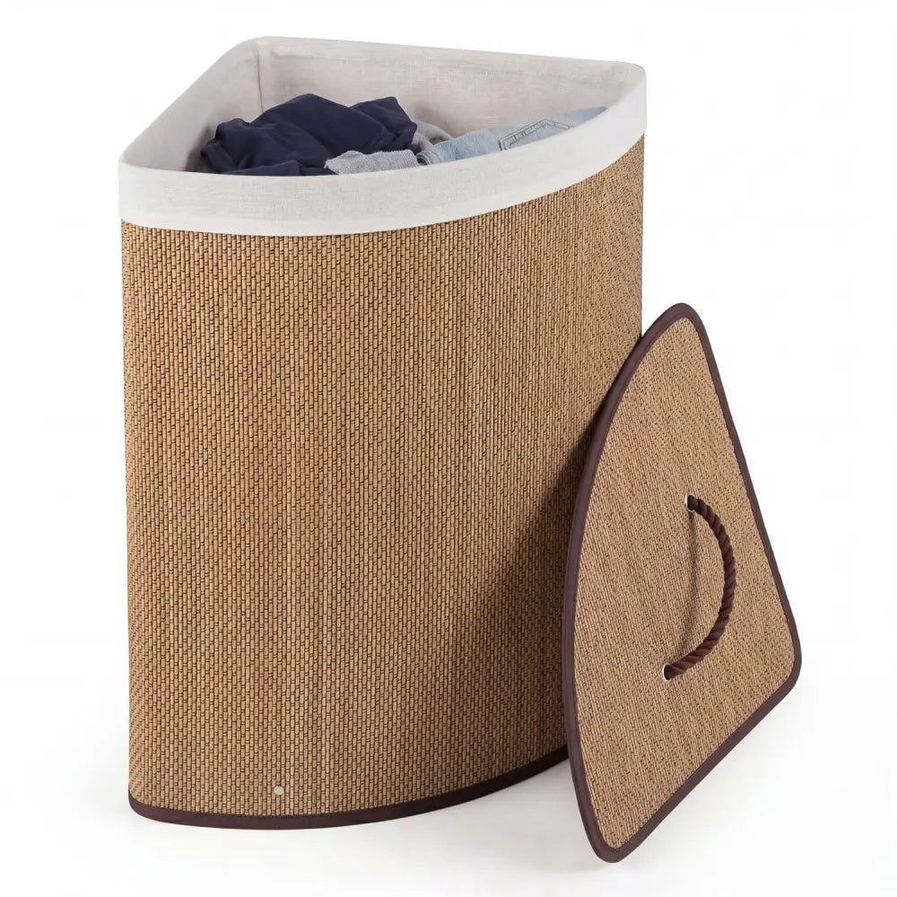 15 Gal Capacity Bamboo Laundry Hamper with Removable Liner-Brown - Brown - Laundry Baskets