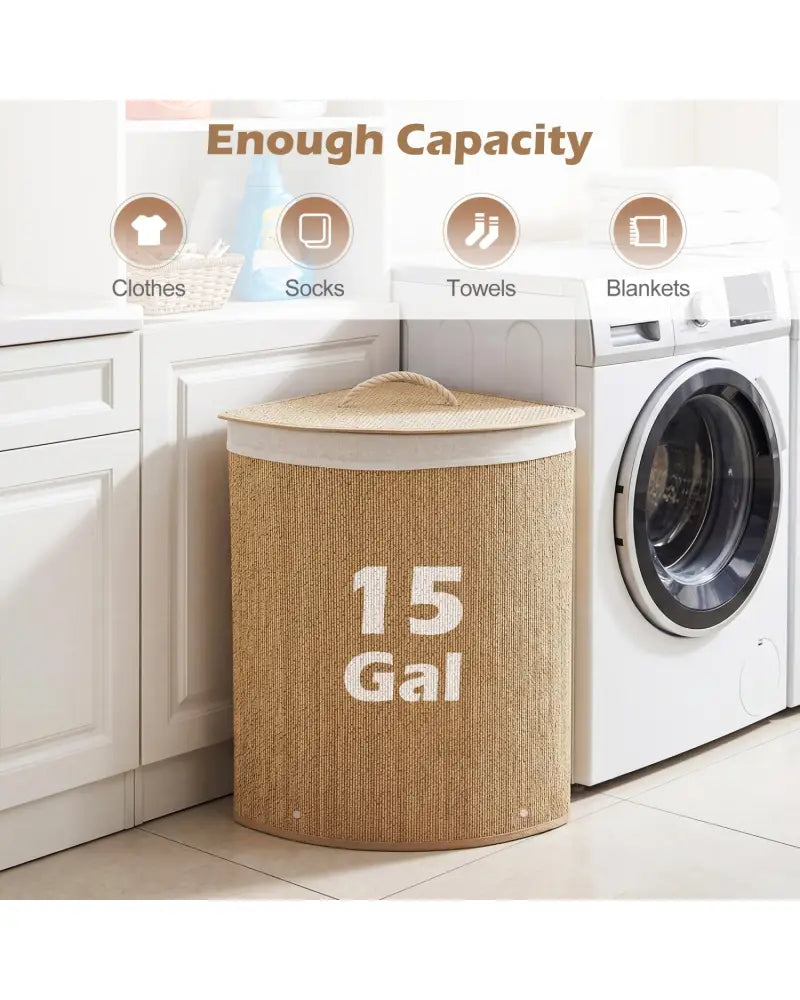 15 Gal Capacity Bamboo Laundry Hamper with Removable Liner-Natrual - Natural - Laundry Baskets