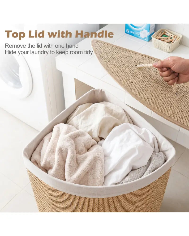 15 Gal Capacity Bamboo Laundry Hamper with Removable Liner-Natrual - Natural - Laundry Baskets