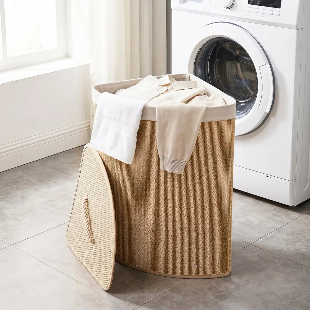 15 Gal Capacity Bamboo Laundry Hamper with Removable Liner-Natrual - Natural - Laundry Baskets