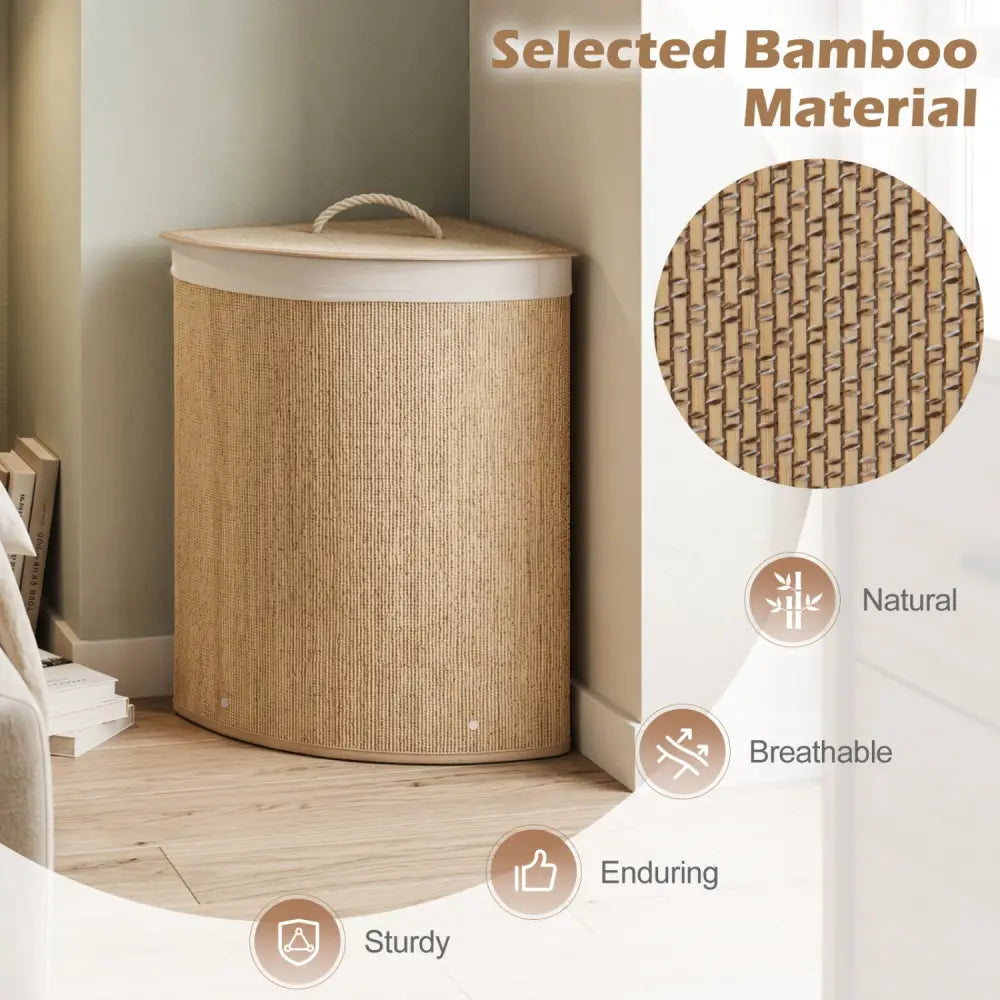 15 Gal Capacity Bamboo Laundry Hamper with Removable Liner-Natrual - Natural - Laundry Baskets