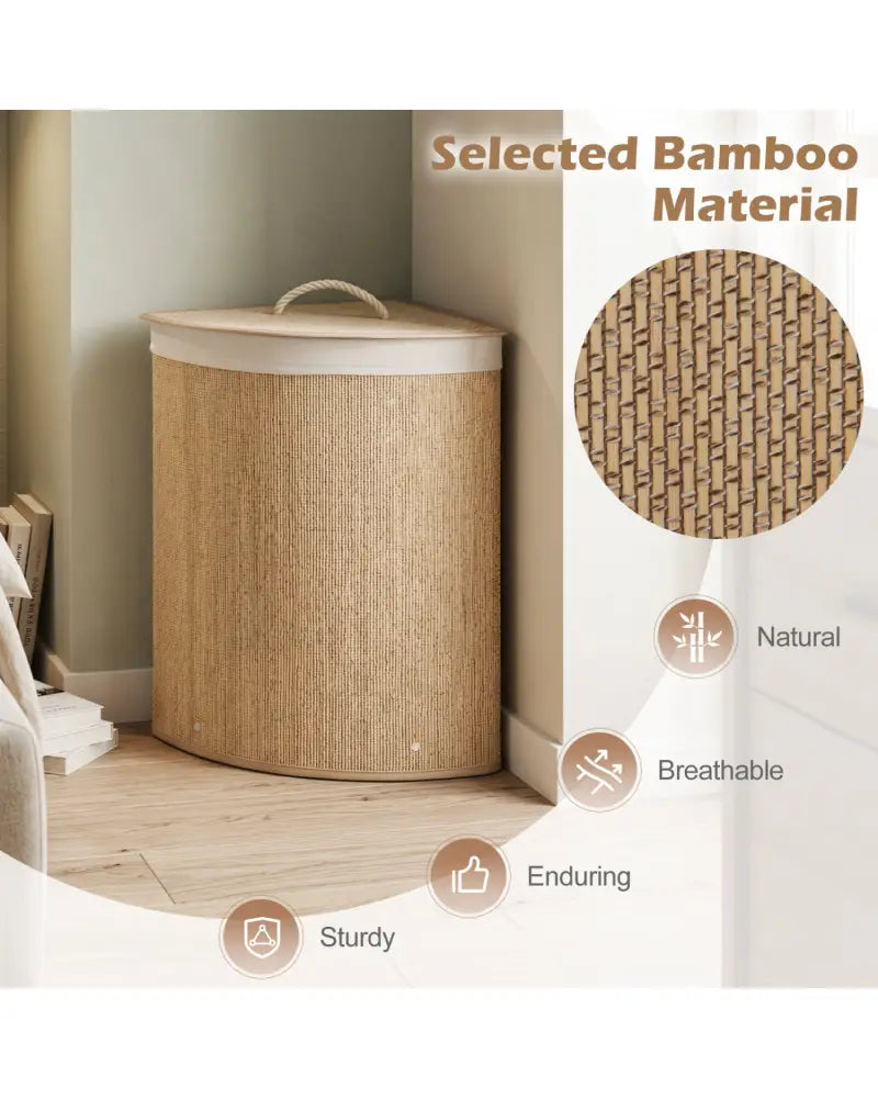 15 Gal Capacity Bamboo Laundry Hamper with Removable Liner-Natrual - Natural - Laundry Baskets