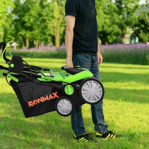15 Inch 13 Amp Electric Scarifier with Collection Bag and Removable Blades-Green - Green - Lawn Care Tools
