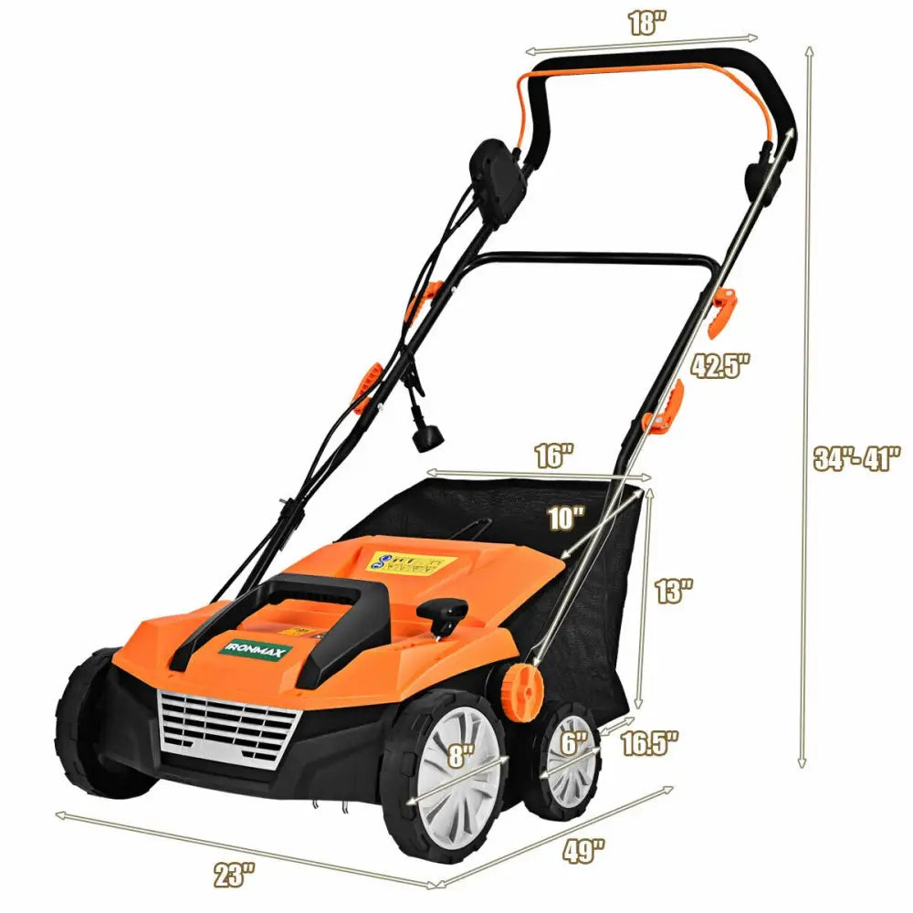 15 Inch 13 Amp Electric Scarifier with Collection Bag and Removable Blades-Orange - Orange - Lawn Care Tools