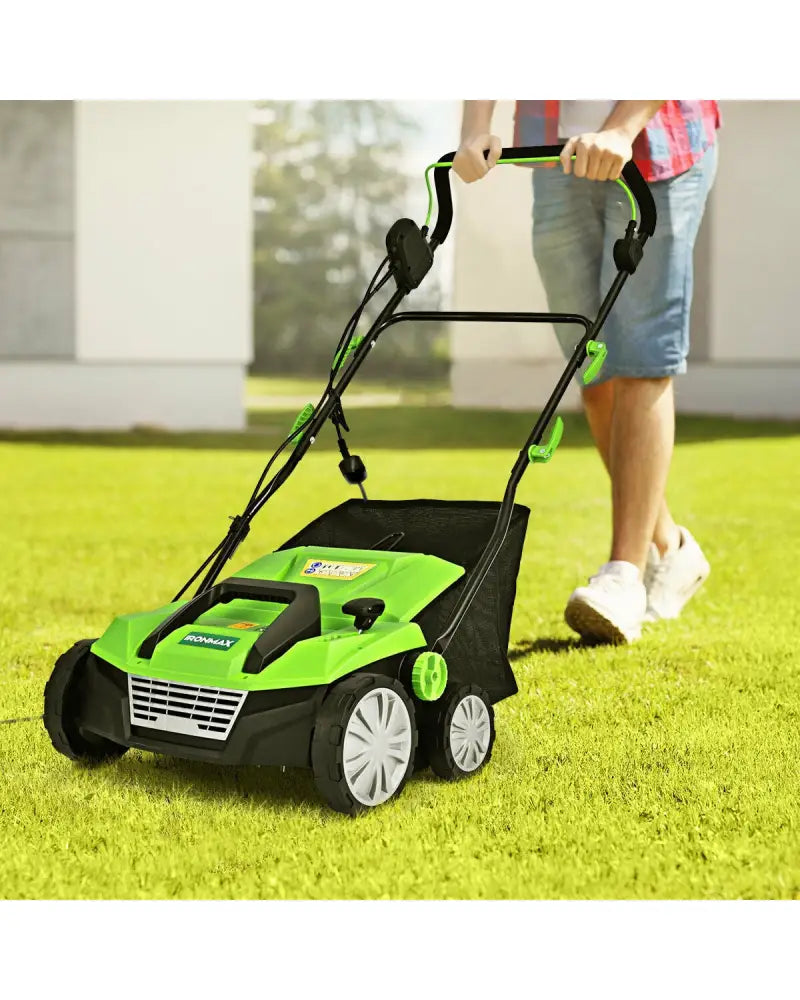 15 Inch 13 Amp Electric Scarifier with Collection Bag and Removable Blades-Green - Green - Lawn Care Tools