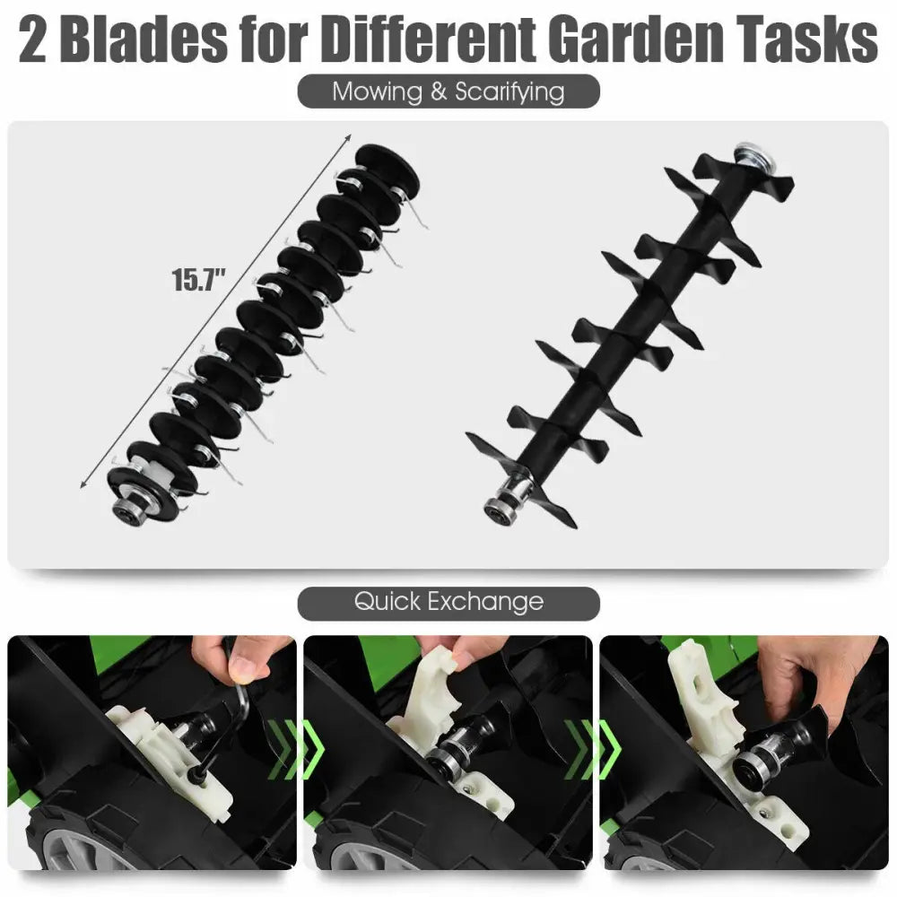 15 Inch 13 Amp Electric Scarifier with Collection Bag and Removable Blades-Green - Green - Lawn Care Tools