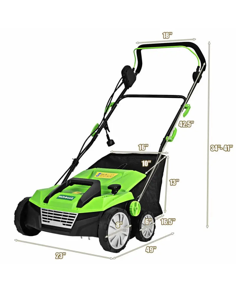 15 Inch 13 Amp Electric Scarifier with Collection Bag and Removable Blades-Green - Green - Lawn Care Tools