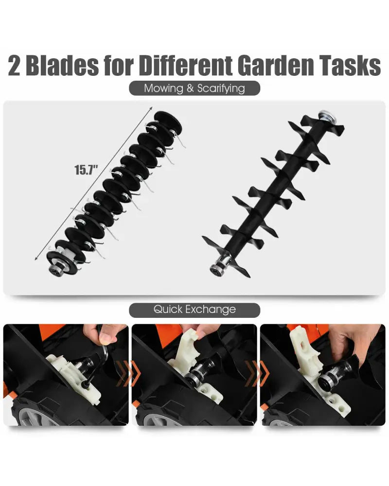 15 Inch 13 Amp Electric Scarifier with Collection Bag and Removable Blades-Orange - Orange - Lawn Care Tools