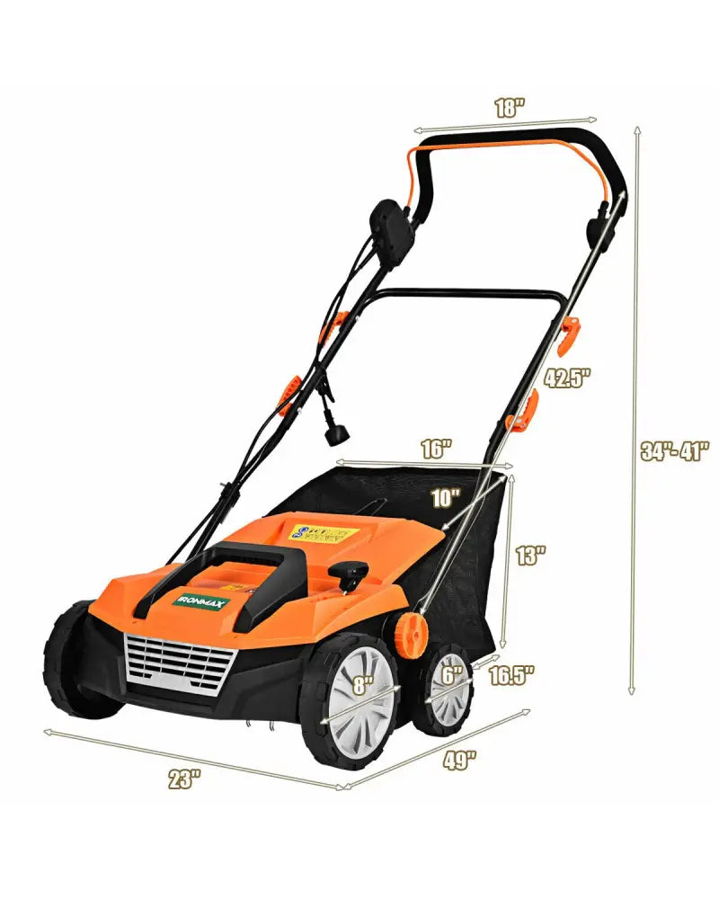 15 Inch 13 Amp Electric Scarifier with Collection Bag and Removable Blades-Orange - Orange - Lawn Care Tools