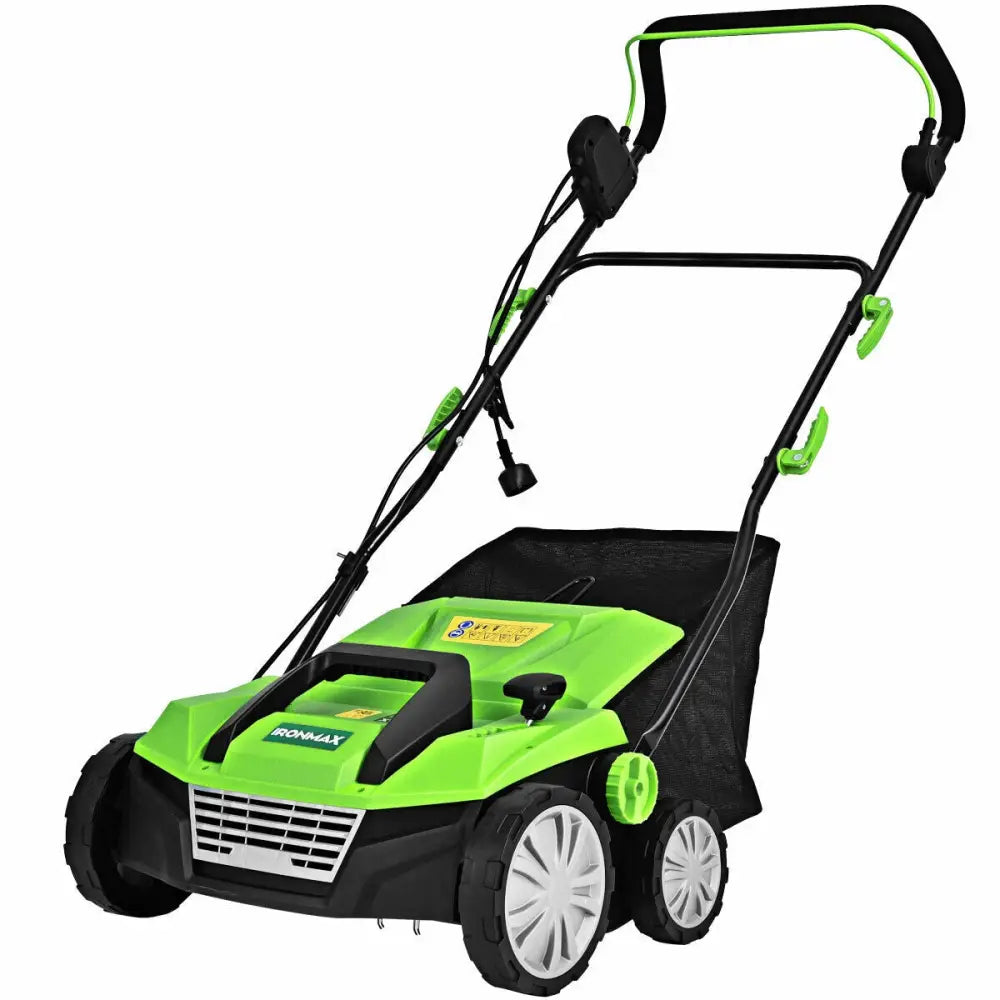 15 Inch 13 Amp Electric Scarifier with Collection Bag and Removable Blades-Green - Green - Lawn Care Tools