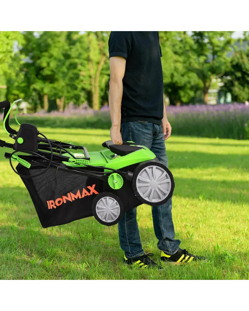15 Inch 13 Amp Electric Scarifier with Collection Bag and Removable Blades-Green - Green - Lawn Care Tools