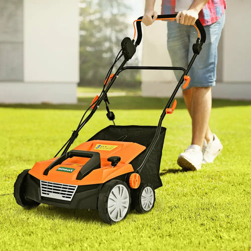 15 Inch 13 Amp Electric Scarifier with Collection Bag and Removable Blades-Orange - Orange - Lawn Care Tools
