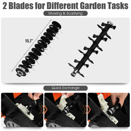 15 Inch 13 Amp Electric Scarifier with Collection Bag and Removable Blades-Orange - Orange - Lawn Care Tools