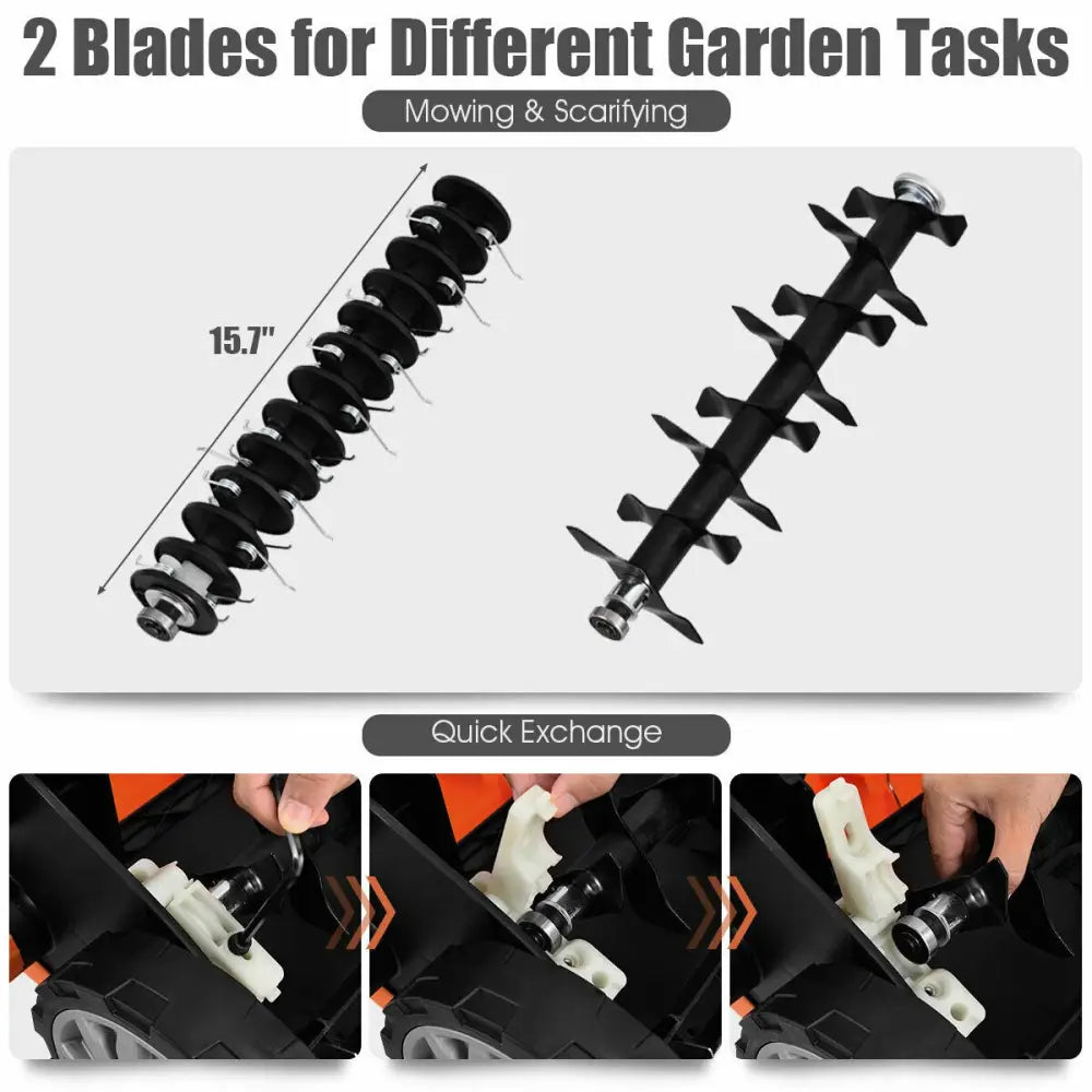 15 Inch 13 Amp Electric Scarifier with Collection Bag and Removable Blades-Orange - Orange - Lawn Care Tools