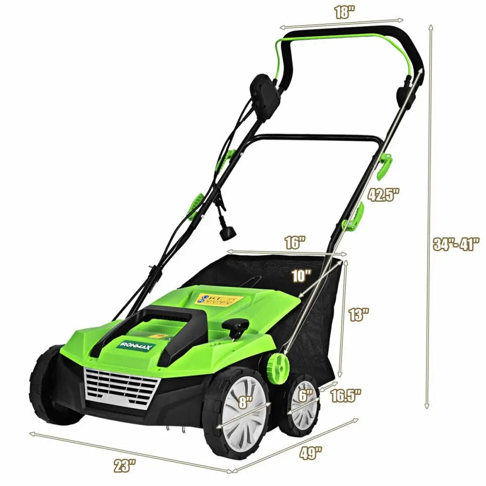 15 Inch 13 Amp Electric Scarifier with Collection Bag and Removable Blades-Green - Green - Lawn Care Tools