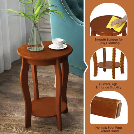15 Inch 2-Tier Round End Table with Storage Shelf-Walnut Costway
