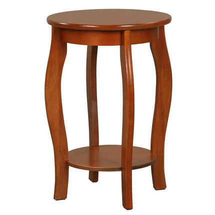 15 Inch 2-Tier Round End Table with Storage Shelf-Walnut Costway