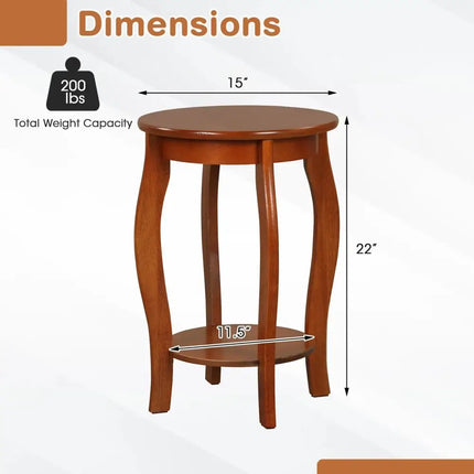 15 Inch 2-Tier Round End Table with Storage Shelf-Walnut Costway