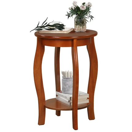 15 Inch 2-Tier Round End Table with Storage Shelf-Walnut Costway