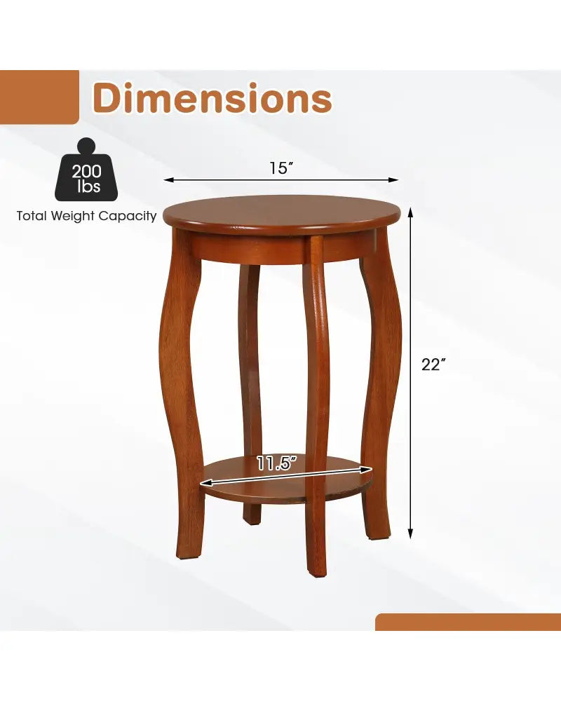 15 Inch 2-Tier Round End Table with Storage Shelf-Walnut - Walnut - End & Side Tables