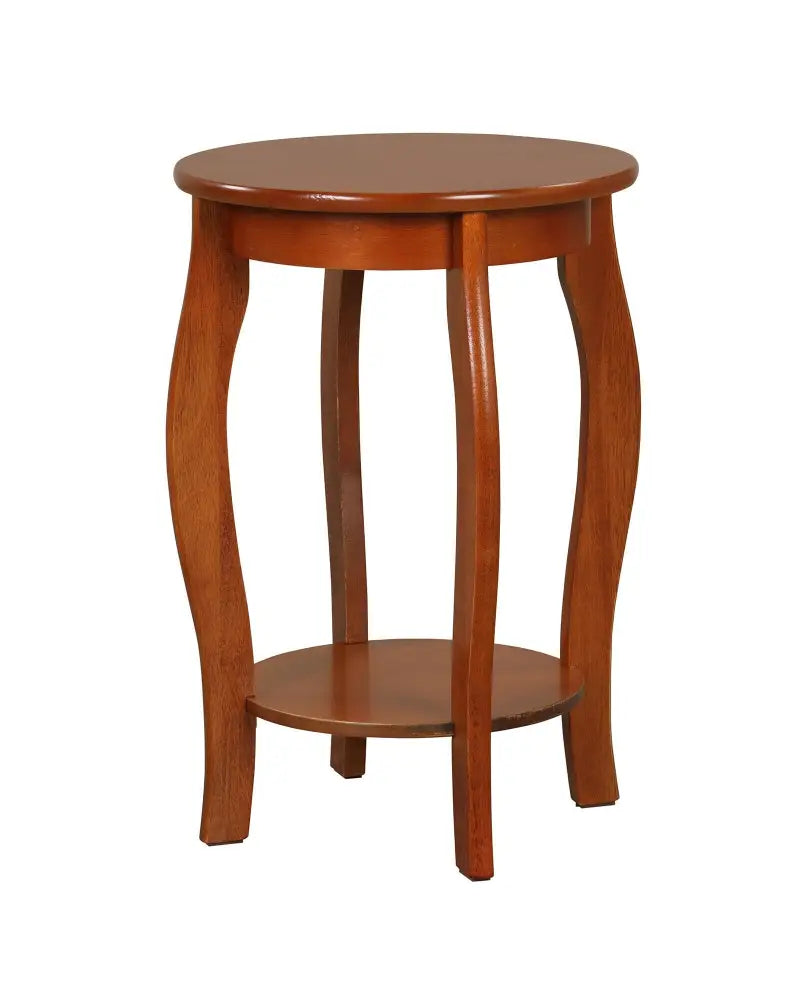 15 Inch 2-Tier Round End Table with Storage Shelf-Walnut - Walnut - End & Side Tables