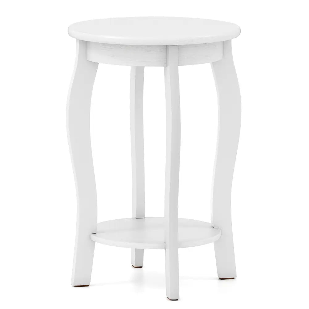 15 Inch 2-Tier Round End Table with Storage Shelf-White - White - End & Side Tables