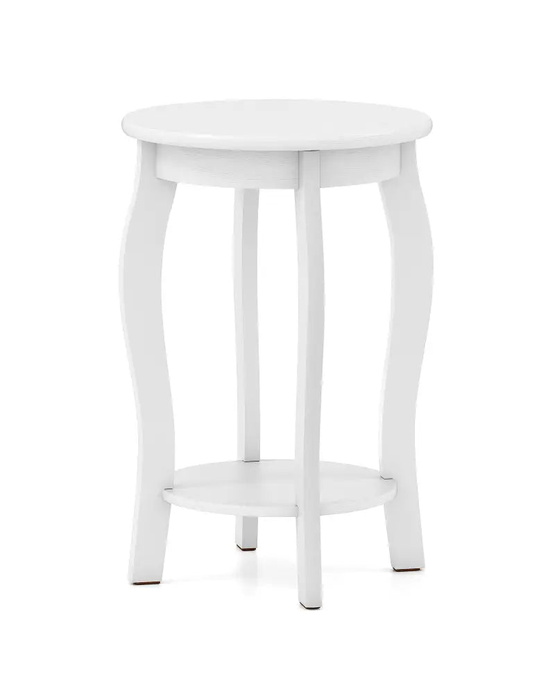 15 Inch 2-Tier Round End Table with Storage Shelf-White - White - End & Side Tables