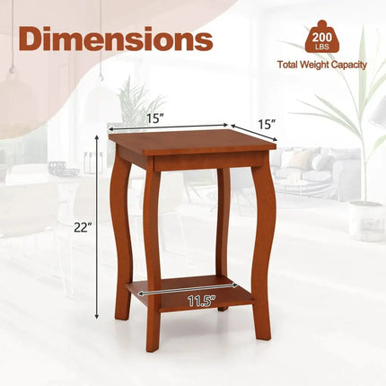 15 Inch 2-Tier Square End Table with Storage Shelf Set of 2-Walnut Costway
