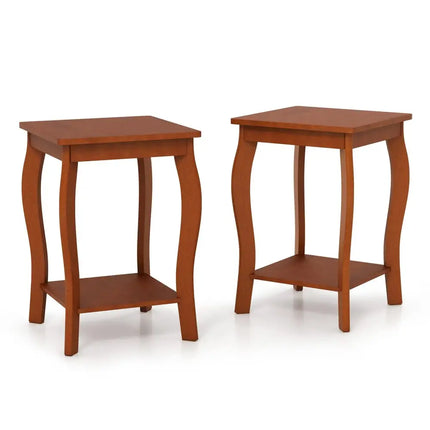 15 Inch 2-Tier Square End Table with Storage Shelf Set of 2-Walnut Costway