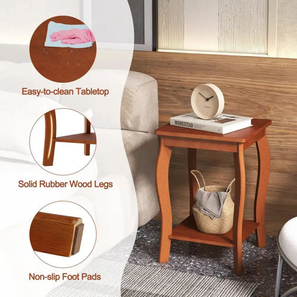 15 Inch 2-Tier Square End Table with Storage Shelf Set of 2-Walnut Costway